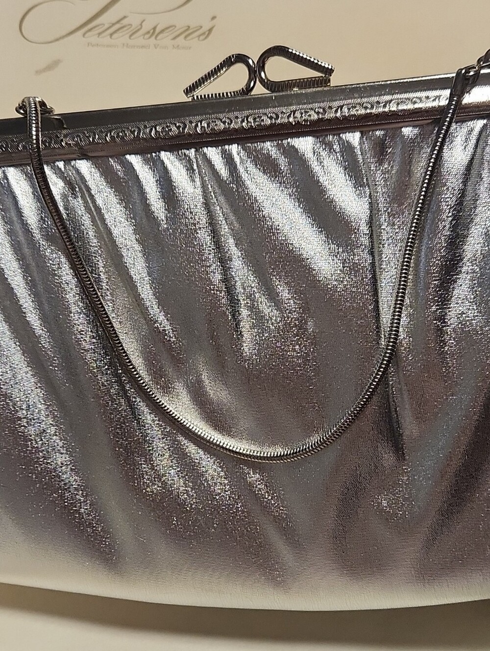 Metallic Silver Evening Clutch with Chain Strap